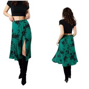 NWT Band Of The Free Small Emerald Green & Black Floral Midi Skirt Viscose